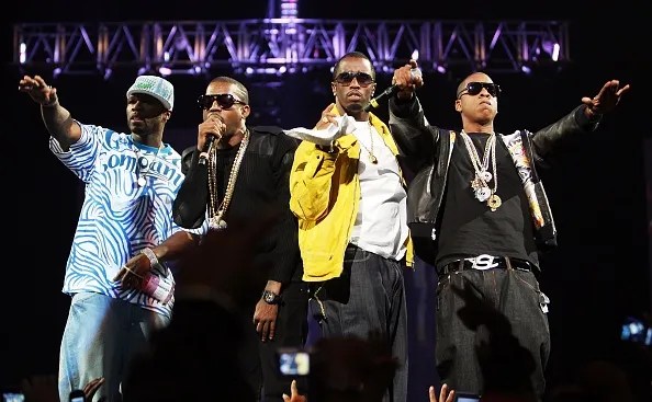 50 cent performing in 2007 with Kanye West, P. Diddy, and Jay Z 